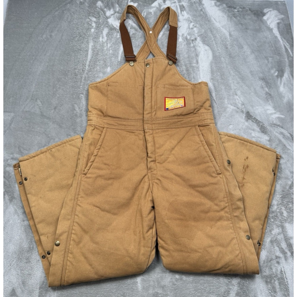 Vintage Alaska Wear Bibs Mens Small Brown Duck Canvas Overalls Made In USA Work